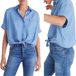 Madewell Women’s Denim Short-Sleeve Tie-Front Shirt